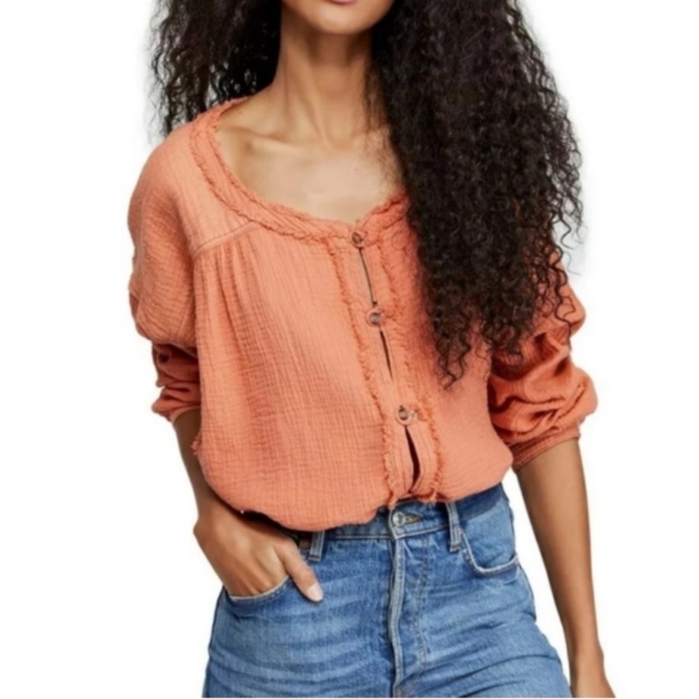 Free People We The Free Moving Mountains Frayed Round Neck Top Large - Picture 2 of 10